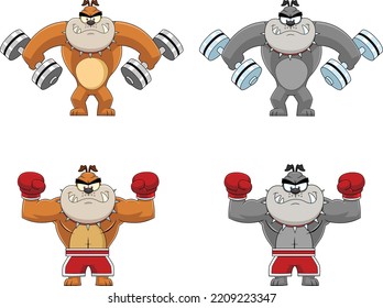 Bulldog Cartoon Mascot Figuren. Kollektion mit Vektorgrafik einzeln auf transparentem Hintergrund