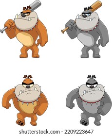 Bulldog Cartoon Mascot Figuren. Kollektion mit Vektorgrafik einzeln auf transparentem Hintergrund