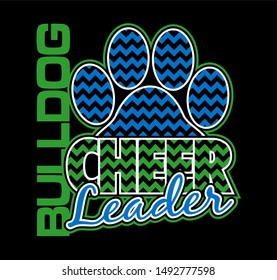 bulldog cheerleader chevron design with large paw print for school, college or league