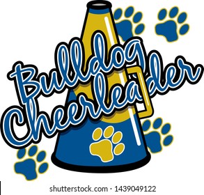 bulldog cheerleader team design with megaphone and paw prints for school, college or league