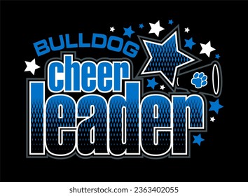 bulldog cheerleader team design with megaphone and stars for school, college or league sports