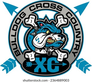 diseño de equipo de bulldog cross country con mascota y flechas para deportes escolares, universitarios o de la liga