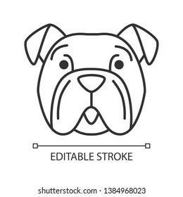 Bulldog cute kawaii linear character. Thin line icon. Dog with hushed muzzle. Funny domestic doggie. Happy animal with open mouth. Vector isolated outline illustration. Editable stroke