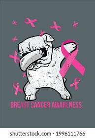 Bulldog Dabbing Pink Ribbon Breast Cancer Awareness Costume design vector illustration for use in design and print poster canvas