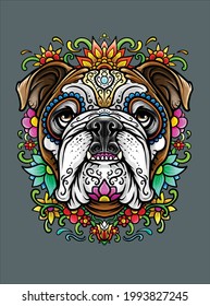 Bulldog Day Of The Dead Dia De Los Muertos Dog Sugar Skull design vector illustration for use in design and print poster canvas