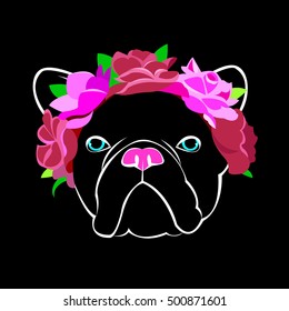 bulldog, dog, animal, french, vector, illustration, pet, breed, cute, drawing, puppy