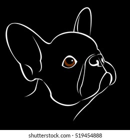 bulldog, dog, animal, french, vector, illustration, pet, breed, cute, drawing, puppy