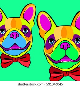 bulldog, dog, animal, french, vector, illustration, pet, breed, cute, drawing, puppy