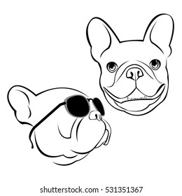 bulldog, dog, animal, french, vector, illustration, pet, breed, cute, drawing, puppy