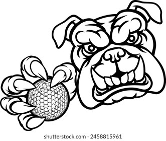 A bulldog dog animal sports mascot holding golf ball 