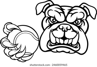 A bulldog dog animal sports mascot holding tennis ball 