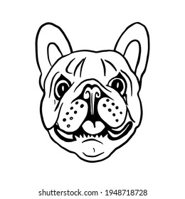 Bulldog dog head vector cartoon illustration with lines for print on clothes, cover, sticker, label, logo, tattoo, t-shirt.