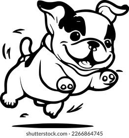 Bulldog, dog jump and happy, vector illustration, black color, vector image