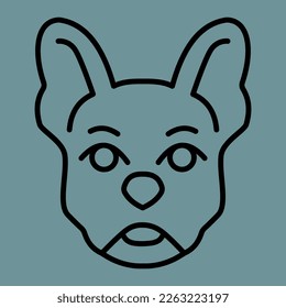 Bulldog, Hunde-Maulkorblogo, lineares Symbol. bearbeiteter Strich