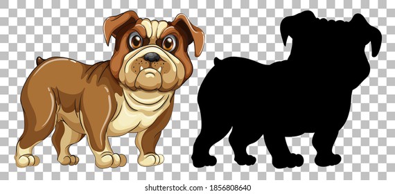 Bulldog dog and its silhouette illustration