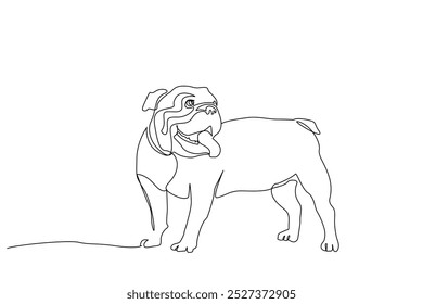 bulldog dog sweet stand park happy one line art design vector