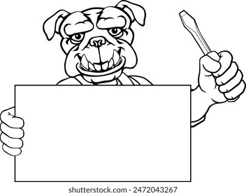 A bulldog electrician handyman or other construction cartoon mascot man holding a screwdriver tool.
