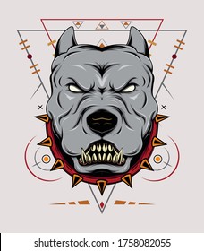 Plantilla de diseño del emblema de Bulldog. pitbull en el collar espiado en el fondo de grunge NEGRO. diseño de logotipo para equipo deportivo.