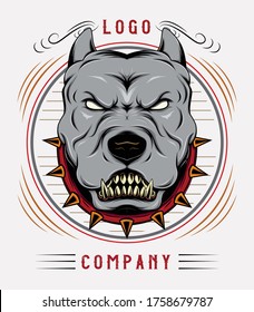 Plantilla de diseño del emblema de Bulldog. pitbull en el collar espiado en el fondo de grunge NEGRO. diseño de logotipo para equipo deportivo.