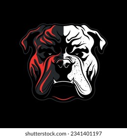 Bulldog face image on black background.