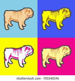 bulldog face vector illustration, colorful pop art style