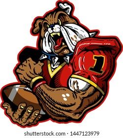 Bulldog Football Player Mascot Holding Ball For School, College Or League