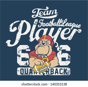 Bulldog football player - Vector print for children wear in custom colors - Grunge effect in separate layer