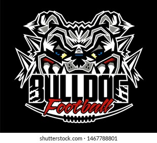 bulldog football team design with mascot head and laces for school, college or league