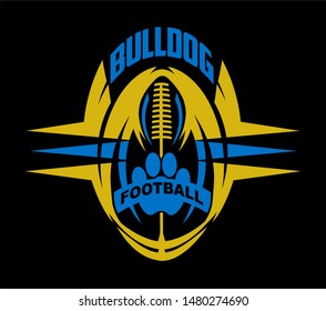 bulldog football team design with paw print inside ball for school, college or league