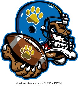 bulldog football team mascot holding ball in paw for school, college or league