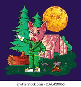 Bulldog Forest Camp Guard with bonfire