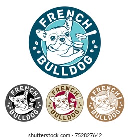 Bulldog frances -  illustration, round logo, multiple versions