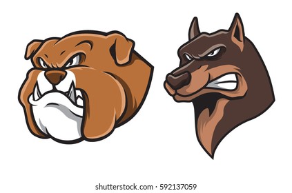 Bulldog and German Shepherd Head  Mascot Illustration Vector