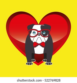bulldog with glasses red bow vector illustration eps 10