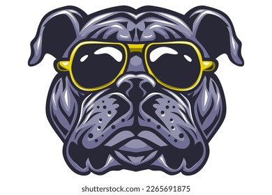 bulldog with glasses vector illustration