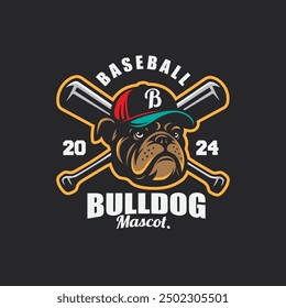 bulldog head baseball mascot badge logo vector illustration