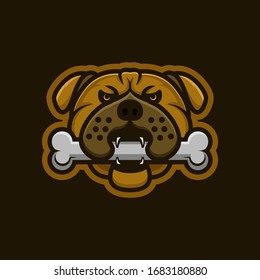 bulldog head biting the mascot bone logo design vector template