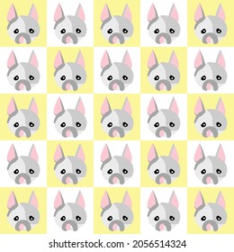 Bulldog head cartoon character on yellow background