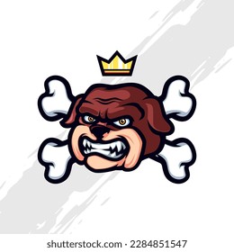 Bulldog-Head mit Crossbones und Crown Vector Mascot