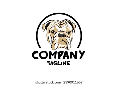 Bulldog Head Dog Breed Pet Animal Care Logo Design Vector