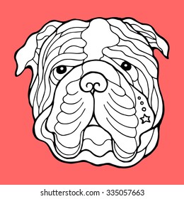 bulldog head face, hand drawing line, zentangle art, vector illustration design