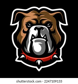 Icono de la cabeza de Bulldog. Logo del perro. Etiqueta de perros de combate, mascota deportiva. Impresión de camisetas.