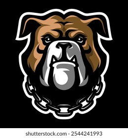 Icono de la cabeza de Bulldog. Logotipo del perro. Etiqueta de perros de lucha, mascota del deporte. Estampado de camiseta.