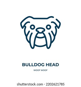 Bulldog head icon. Linear vector illustration from woof woof collection. Outline bulldog head icon vector. Thin line symbol for use on web and mobile apps, logo, print media.