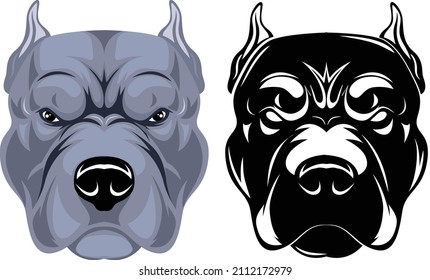 bulldog head icons colored black white sketch