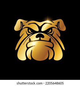 Bulldog Head Line Logo Sign in Gold color with golden shine effect