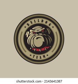 Bulldog head logo design in a circle, perfect for team or community logos.