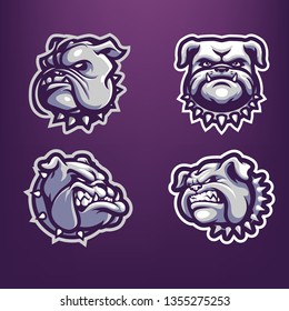 Bulldog Head Mascot Logo Bundle for Sport and Esport isolated on dark background