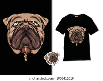 Bulldog head mascot vector. Old bulldog illustration with t shirt design