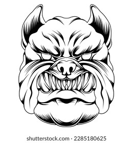 bulldog head tattoo style in black and white